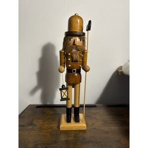 Golden Stain Nutcracker Large 14"  VTG Lantern Battle Axe Holiday Wood Christmas